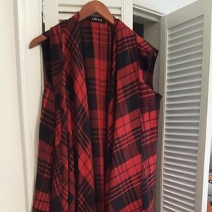 fab'rik Buffalo Plaid Print Draped Vest- Maxi Fit
